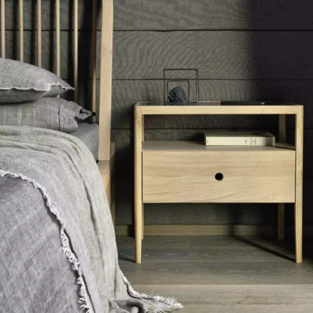 Ethnicraft Oak Spindle Bedside Table, 1 Draw - Image 3